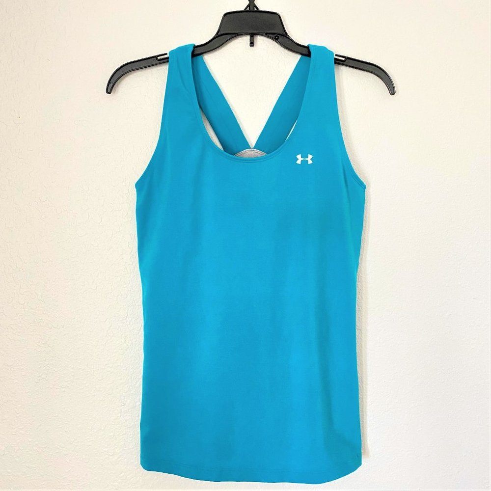 Under Armour Women's Training Gym Workout Fitted Built-In Bra Tank Top Blue